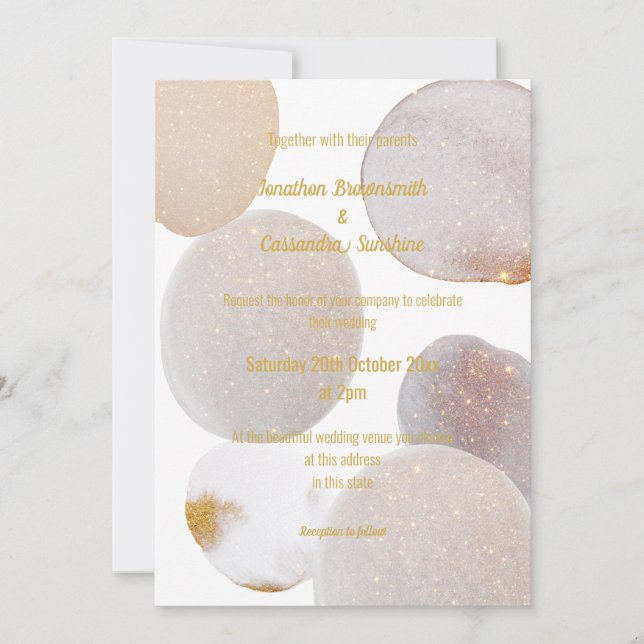 ELEGANTE ABSTRAKTE WEISSE GOLDWÄSCHE EINLADUNG (Vorderseite)