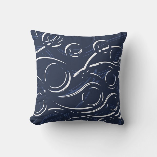 Elegante Abstrakte Wirbel | Navy Blue & White Kissen (Vorderseite)