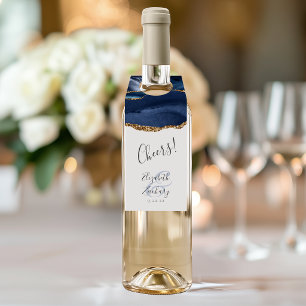 Elegante Achat Navy Blau Gold Hochzeits Cheers Flaschenanhänger