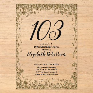 Elegante Acryl-Einladung zum 103. Geburtstag in Go Acryleinladungen