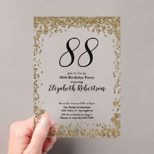 Elegante Acryl-Einladung zum 88. Geburtstag in Gol Acryleinladungen