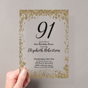 Elegante Acryl-Einladung zum 91. Geburtstag in Gol Acryleinladungen