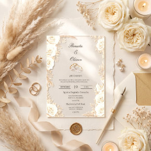 Elegante Acryl-Elfenbein-Rosen-Spanische Hochzeit  Acryleinladungen