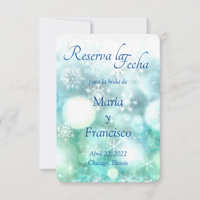 Elegante Acuarela Copo de Nieve Reserva la Fecha Save The Date (Vorderseite)