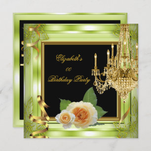 Elegante Add Age Birthday Green Gold Rose Einladung