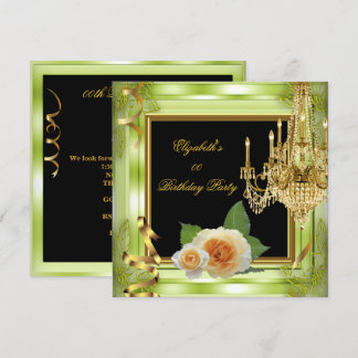 Elegante Add Age Birthday Green Gold Rose Einladung