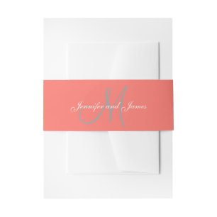Elegante Affäre Coral Grau Monogramm Schrift Hochz Einladungsbanderole