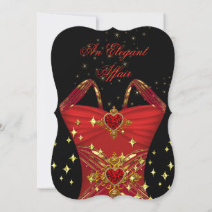 Elegante Affäre Rotes Kleid Schwarz Gold Geburtsta Einladung