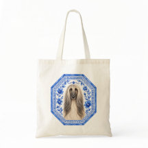 Elegante Afghan Hound-Tasche | Blau & Weiß Chino