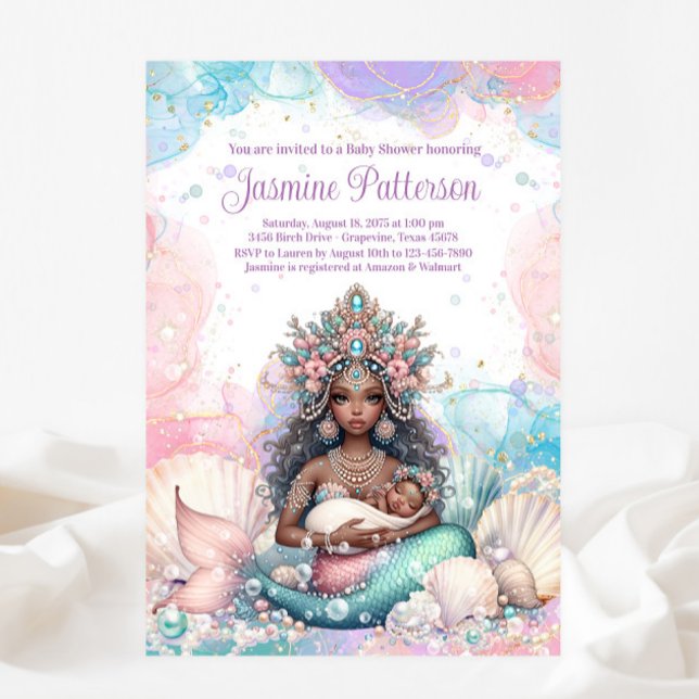 Elegante African Mermaid Mama Baby Shower Einladung (Von Creator hochgeladen)
