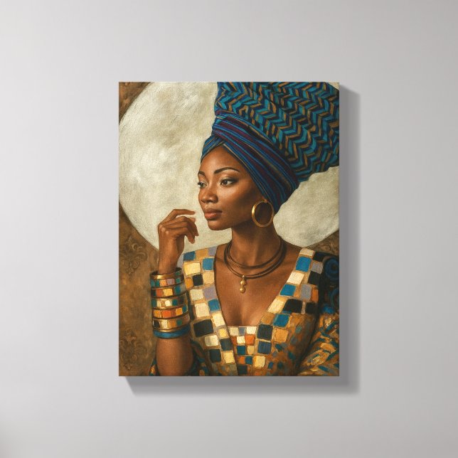Elegante afrikanische Frau mit Blue Headwrap Leinwanddruck (Vorderseite)