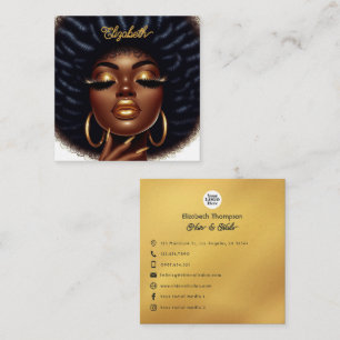 Elegante Afro-Chic-Frisur- und Nagelstudio-Brandin Quadratische Visitenkarte