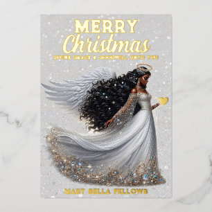 Elegante afroamerikanische Engel Göttin Spiritual Folien Feiertagskarte