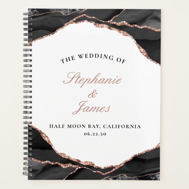 Elegante Agate Schwarz-weiße Rose Planer (Vorderseite)