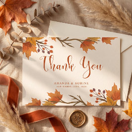 Elegante Ahornblätter-Hochzeit im Herbst Dankeskarte