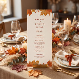 Elegante Ahornblätter-Hochzeit im Herbst Menükarte