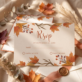 Elegante Ahornblätter-Hochzeit im Herbst RSVP Karte