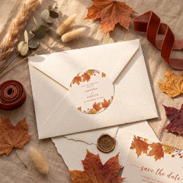 Elegante Ahornblätter-Hochzeit im Herbst Runder Aufkleber