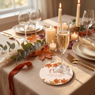 Elegante Ahornblätter-Hochzeit im Herbst Runder Pappuntersetzer