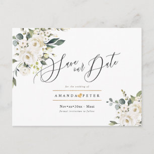 Elegante Alabaster-Rose Save the Date Postkarte