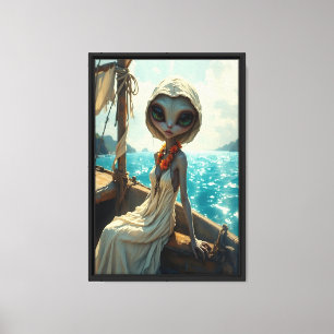 Elegante Alien Girl on Boat Fantasy Leinwand Art C