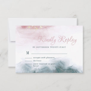 Elegante Alkohol-Tinte-Blush-Blau-Wasserfarbe Mode RSVP Karte