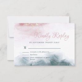 Elegante Alkoholtink Blush Blue Wasserfarbe Modern RSVP Karte