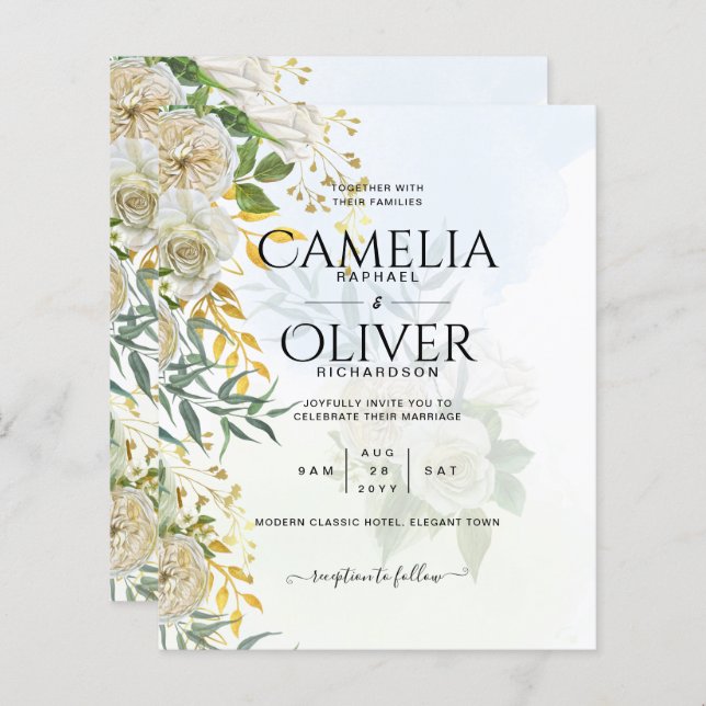 Elegante All-in-1 White Roses Botanische Hochzeit (Vorne/Hinten)