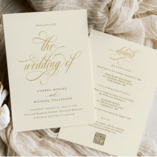 Elegante All-in-One-Hochzeits-Creme-Gold-Hochzeit Einladung