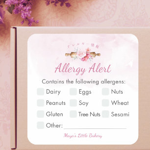 Elegante Allergie-Warnung für rosa Nudelholz Quadratischer Aufkleber