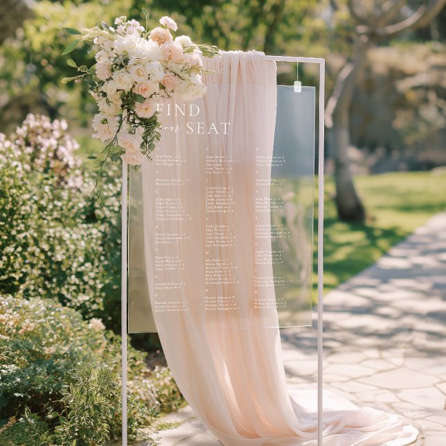 Elegante Alphabetische Hochzeit für Ihren Sitzplat Acrylschild (Elegant Modern Alphabetical Find Your Seat Wedding Acrylic Sign)