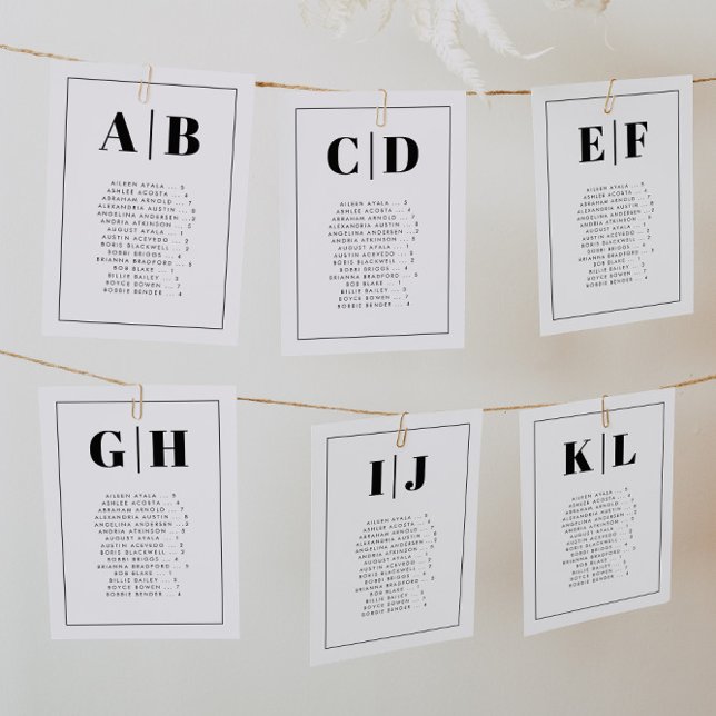 Elegante alphabetische Sitzplan-Karten Tischnummer (Von Creator hochgeladen)