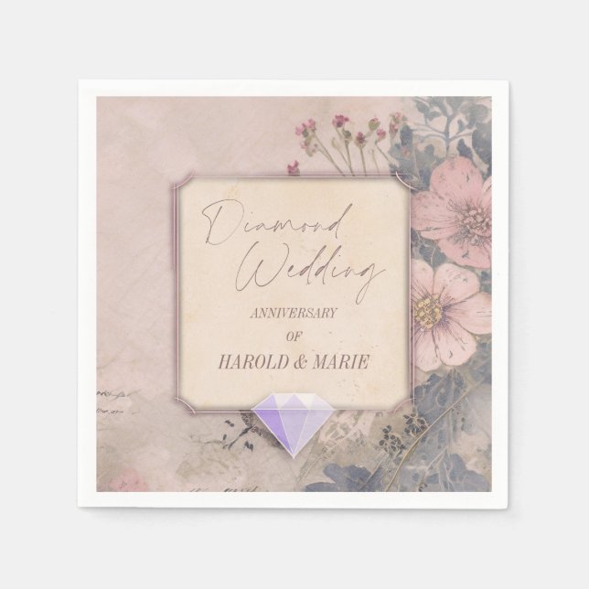 Elegante Alt-modische 60. Diamant-Hochzeit Serviette (Vorderseite)