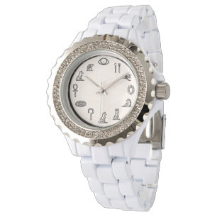 Elegante altägyptische Zahlen Weißuhr Armbanduhr