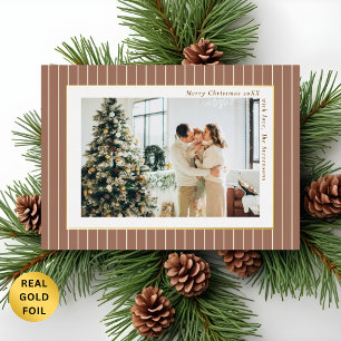 Elegante alte Brown-Pinstripe-Weihnachtsfoto Folien Feiertagskarte