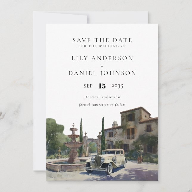 Elegante alte Geld Landgut Hochzeit Save The Date (Vorderseite)