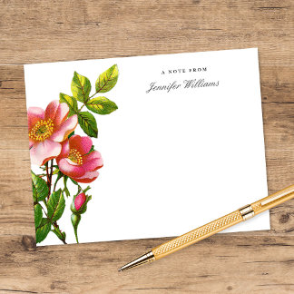 Elegante alte rosa Kletterrose floral mit Namen Mitteilungskarte
