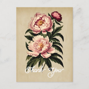 Elegante alte rosa Pfingstrose-Blume Danke Postkarte