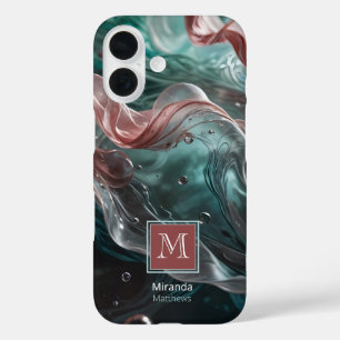 Elegante Alte Rose und Smaragdsilk-Typografie iPhone 16 Hülle