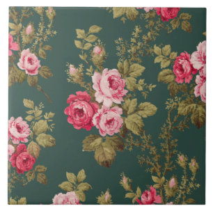Elegante alte Rosen in Rosa auf grünem Hintergrund Fliese