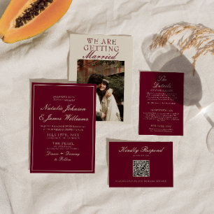 Elegante alte tiefrote Hochzeitsfotos im Geldadel- Einladung