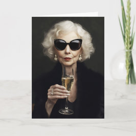 Elegante ältere Frau mit Champagner Einladung