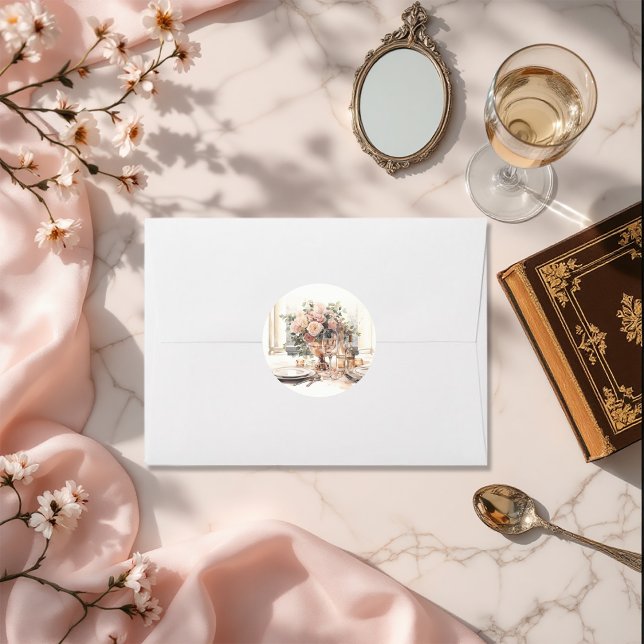 Elegante Altes Geld Romantische Hochzeit Runder Aufkleber (Elegant Old Money Romantic Tablescape Wedding Classic Round Sticker)