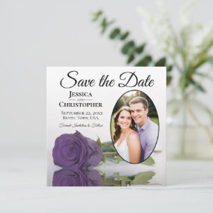 Elegante Amethyst Lila Rose & Oval Foto Hochzeit Save The Date