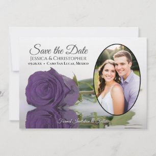 Elegante Amethyst Lila Rose & Oval Foto Hochzeit Save The Date
