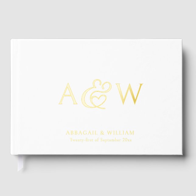 Elegante Ampersand Monogram Gold Foil White Weddin Gästebuch (Vorderseite)