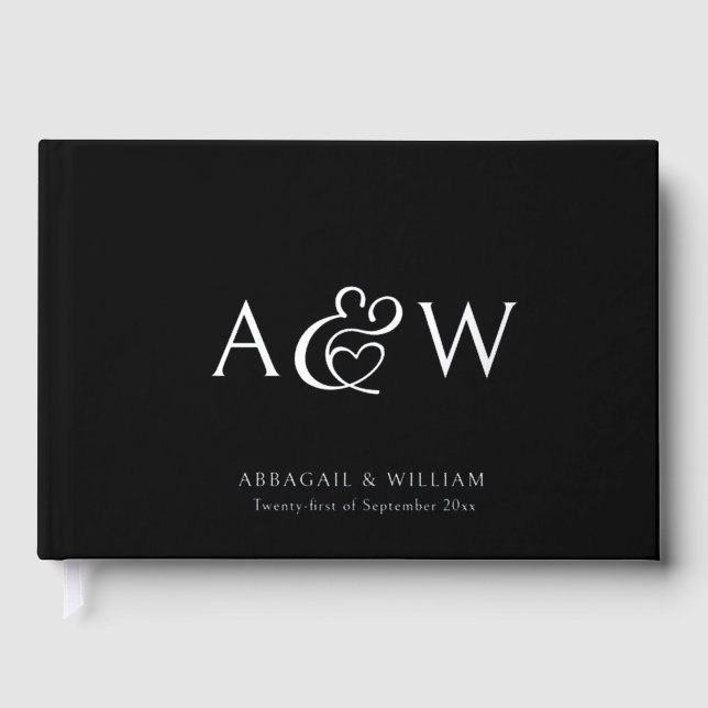 Elegante Ampersand Monogram Silver Black Wedding Gästebuch (Vorderseite)