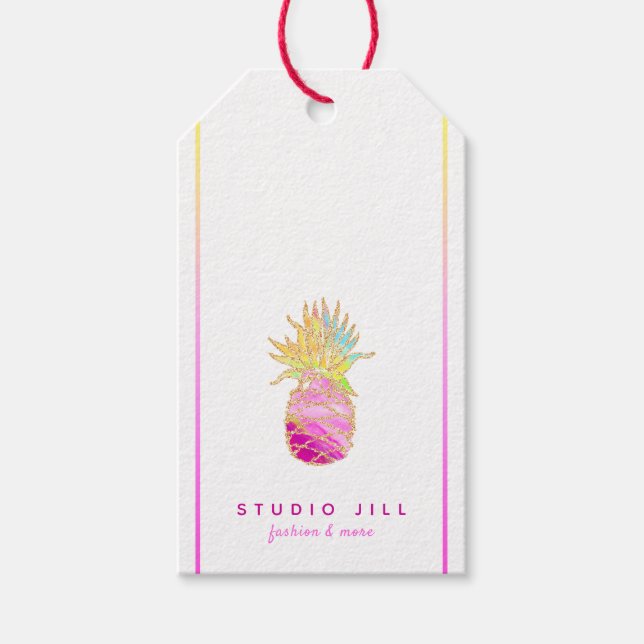 Elegante Ananas in Pinks und Gold Geschenkanhänger (Vorderseite)