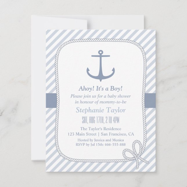 Elegante Anchor Nautical Baby Shower Einladungen (Vorderseite)