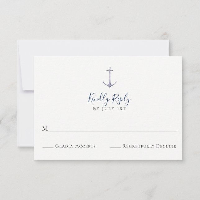 Elegante Anchor Navy Blue Wedding RSVP Card (Vorderseite)